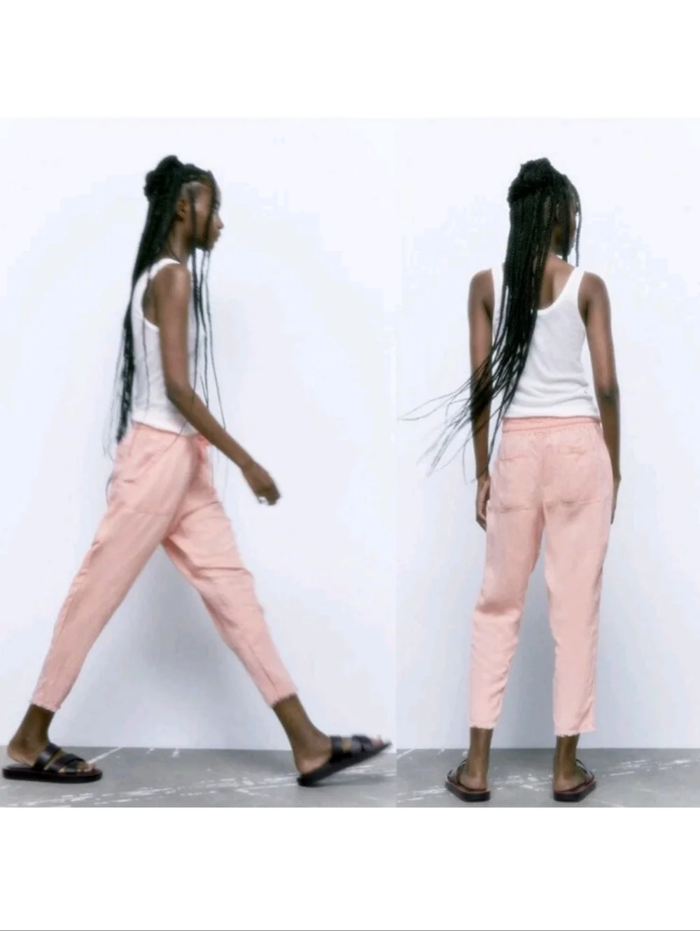 Zara The Raw Hem Trousers Linen Blend